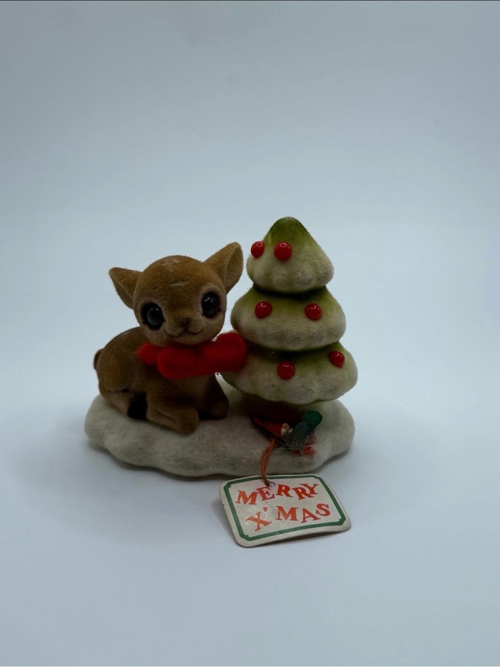 Vintage Josef Originals Flocked Fuzzy Deer Fawn Christmas Tree Figurine